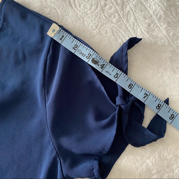 Dark Blue Tied Sleeve Surplice Blouse - Picture 6 of 8